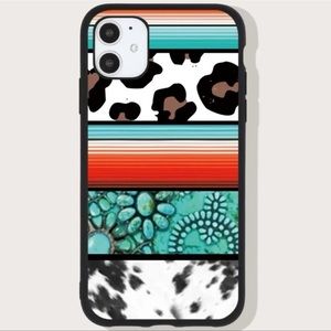 I Phone 13 Turquoise Leopard and Cow Print Phone Case‎